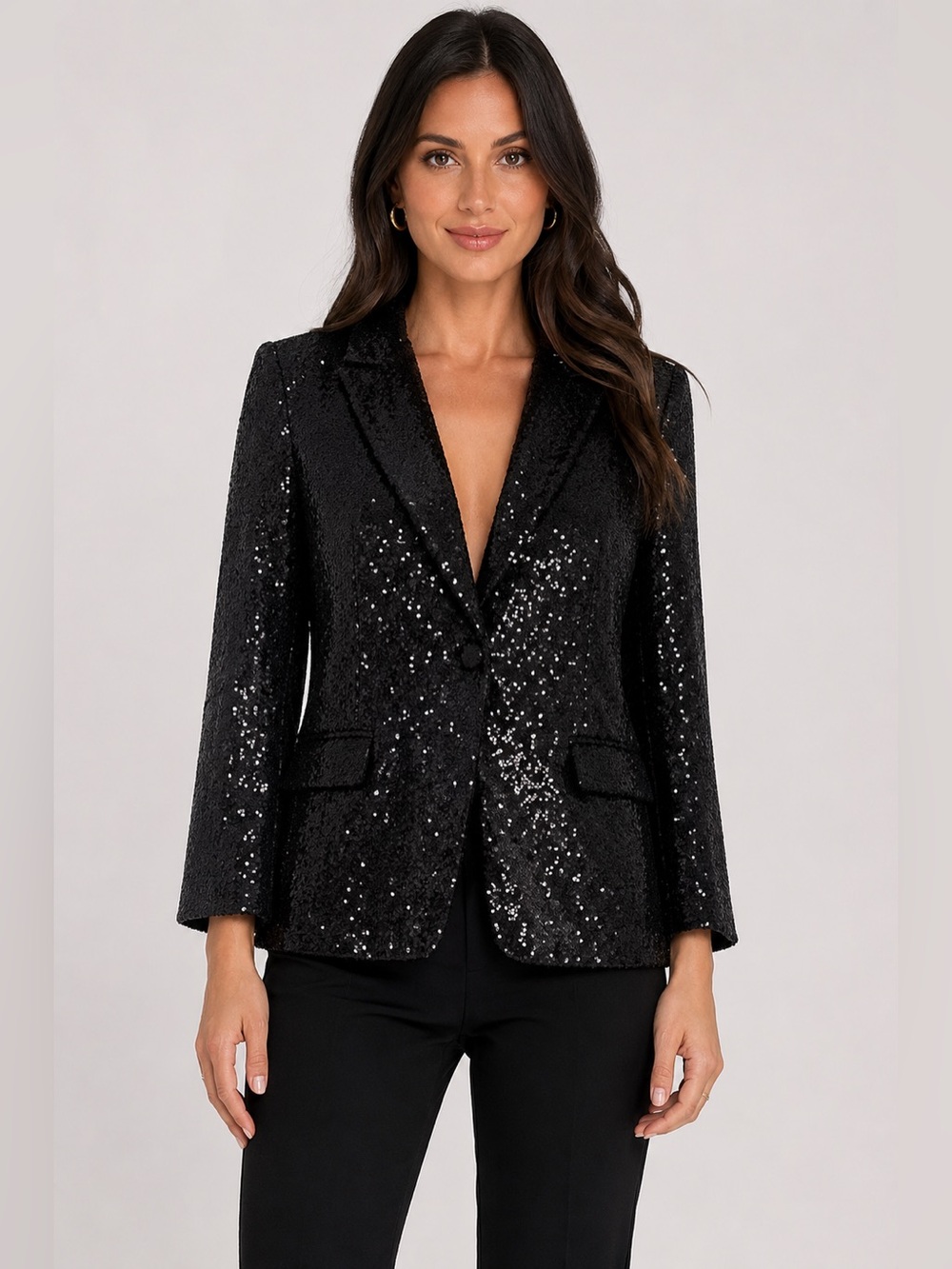 Cinq A Sept Blk Sequin Single Breasted Blazer Sz 8 Elegant Evening Wear Classic
